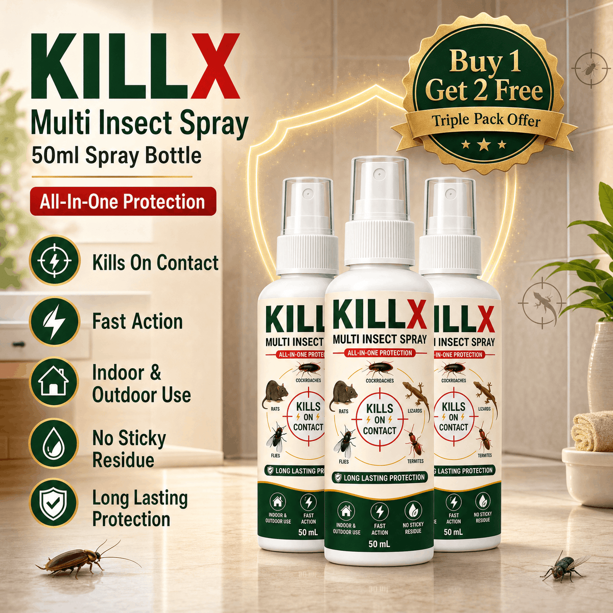 KILLX™ Advanced Multi-Insect Killer Spray (Pack of 3) BUY 1 GET 2 FREE